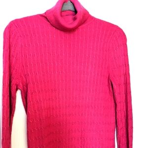Talbot's Fushia Colored Thin Cable Turtleneck Sweater-Size Large